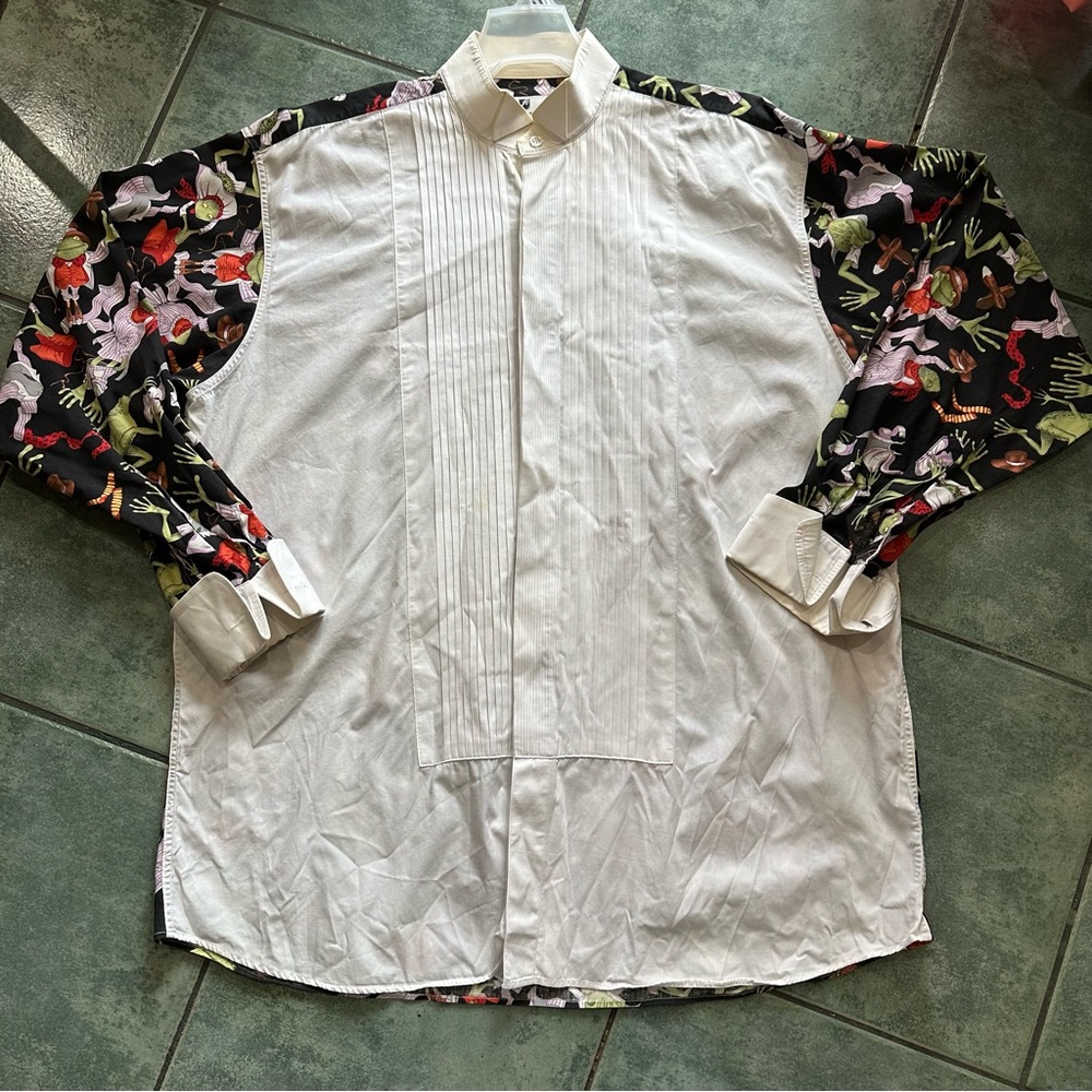 VTG Men’s RARE INSANE Fancy Proper Dressed Frog Print Button Front Dress Shirt